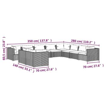 10-tlg. Garten-Lounge-Set mit Kissen Schwarz Poly Rattan