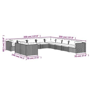 11-tlg. Garten-Lounge-Set mit Kissen Schwarz Poly Rattan