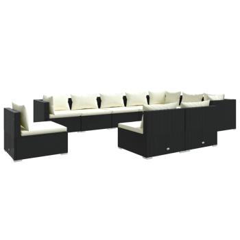10-tlg. Garten-Lounge-Set mit Kissen Poly Rattan Schwarz