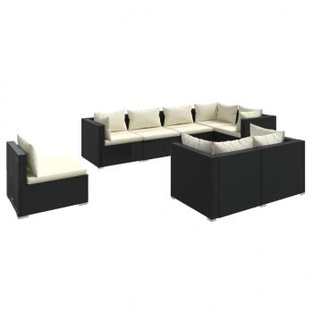 8-tlg. Garten-Lounge-Set mit Kissen Poly Rattan Schwarz