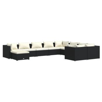 10-tlg. Garten-Lounge-Set mit Kissen Poly Rattan Schwarz
