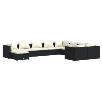 10-tlg. Garten-Lounge-Set mit Kissen Poly Rattan Schwarz