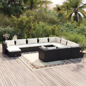 ARDEBO.de - 11-tlg. Garten-Lounge-Set mit Kissen Poly Rattan Schwarz