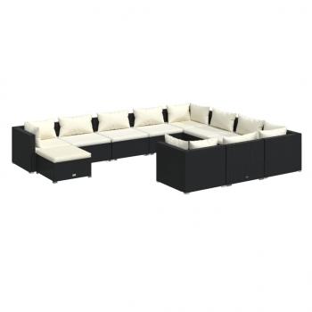 11-tlg. Garten-Lounge-Set mit Kissen Poly Rattan Schwarz