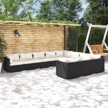 ARDEBO.de - 10-tlg. Garten-Lounge-Set mit Kissen Poly Rattan Schwarz