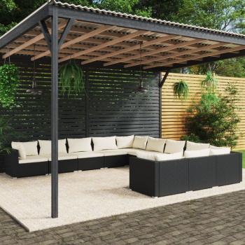 ARDEBO.de - 11-tlg. Garten-Lounge-Set mit Kissen Poly Rattan Schwarz