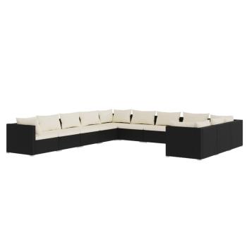 11-tlg. Garten-Lounge-Set mit Kissen Poly Rattan Schwarz