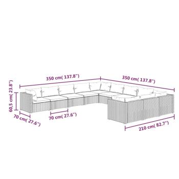 11-tlg. Garten-Lounge-Set mit Kissen Poly Rattan Schwarz