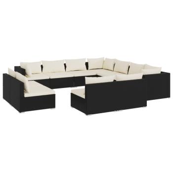11-tlg. Garten-Lounge-Set mit Kissen Schwarz Poly Rattan