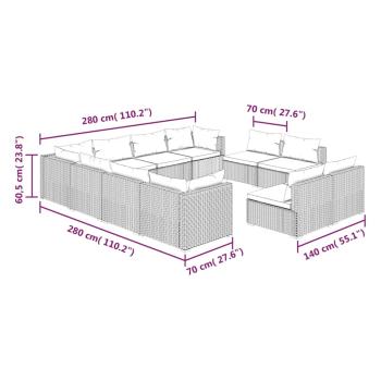 11-tlg. Garten-Lounge-Set mit Kissen Schwarz Poly Rattan