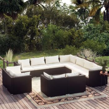ARDEBO.de - 11-tlg. Garten-Lounge-Set mit Kissen Schwarz Poly Rattan