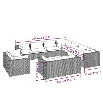 11-tlg. Garten-Lounge-Set mit Kissen Schwarz Poly Rattan