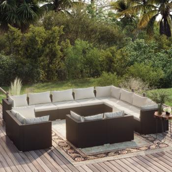 ARDEBO.de - 12-tlg. Garten-Lounge-Set mit Kissen Schwarz Poly Rattan
