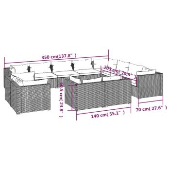 12-tlg. Garten-Lounge-Set mit Kissen Schwarz Poly Rattan