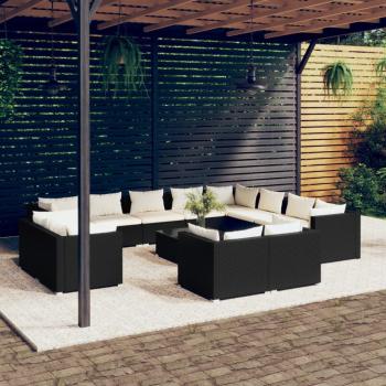 ARDEBO.de - 13-tlg. Garten-Lounge-Set mit Kissen Schwarz Poly Rattan