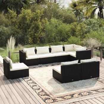 ARDEBO.de - 8-tlg. Garten-Lounge-Set mit Kissen Poly Rattan Schwarz