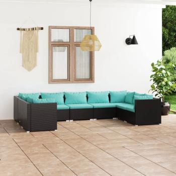 ARDEBO.de - 9-tlg. Garten-Lounge-Set mit Kissen Poly Rattan Schwarz