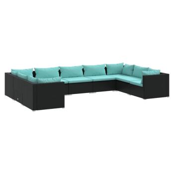 9-tlg. Garten-Lounge-Set mit Kissen Poly Rattan Schwarz