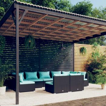 ARDEBO.de - 9-tlg. Garten-Lounge-Set mit Kissen Schwarz Poly Rattan