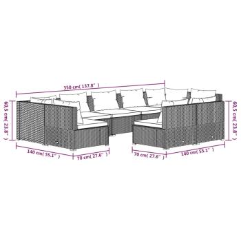 9-tlg. Garten-Lounge-Set mit Kissen Schwarz Poly Rattan