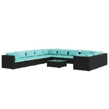 12-tlg. Garten-Lounge-Set mit Kissen Poly Rattan Schwarz