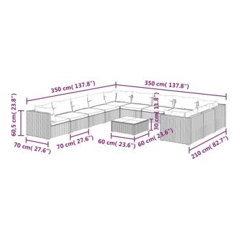 12-tlg. Garten-Lounge-Set mit Kissen Poly Rattan Schwarz