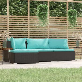 ARDEBO.de - 4-tlg. Garten-Lounge-Set mit Kissen Schwarz Poly Rattan