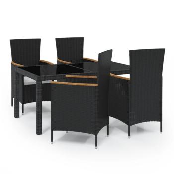5-tlg. Garten-Essgruppe mit Kissen Poly Rattan Schwarz