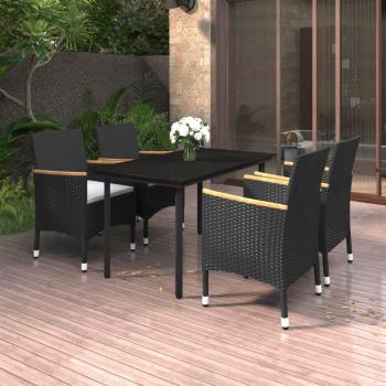 ARDEBO.de - 5-tlg. Garten-Essgruppe mit Auflagen Poly Rattan und Glas
