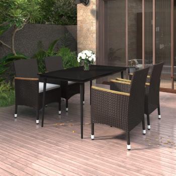 ARDEBO.de - 5-tlg. Garten-Essgruppe mit Auflagen Poly Rattan und Glas