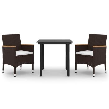 3-tlg. Garten-Essgruppe mit Auflagen Poly Rattan und Glas