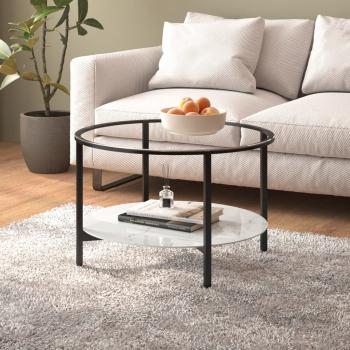 ARDEBO.de - Beistelltisch Schwarz und Weiße Marmor-Optik 70 cm Hartglas