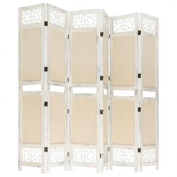 6-tlg. Raumteiler Creme 210x165 cm Stoff