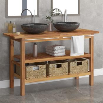 ARDEBO.de - Waschtisch mit Marmorwaschbecken Schwarz Massivholz Teak