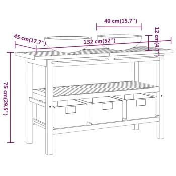 Waschtisch mit Marmorwaschbecken Schwarz Massivholz Teak