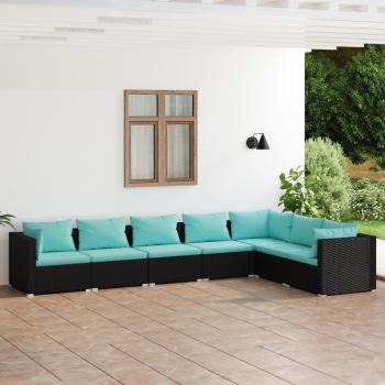 ARDEBO.de - 7-tlg. Garten-Lounge-Set mit Kissen Poly Rattan Schwarz