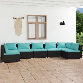 ARDEBO.de - 7-tlg. Garten-Lounge-Set mit Kissen Poly Rattan Schwarz