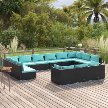 ARDEBO.de - 13-tlg. Garten-Lounge-Set mit Kissen Schwarz Poly Rattan