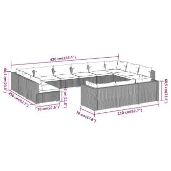 13-tlg. Garten-Lounge-Set mit Kissen Schwarz Poly Rattan
