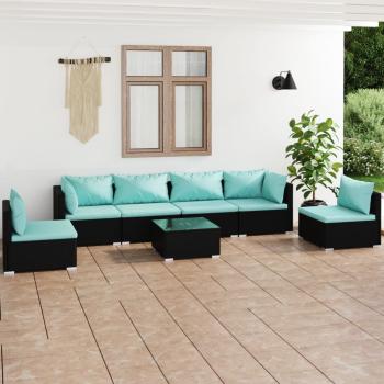 ARDEBO.de - 7-tlg. Garten-Lounge-Set mit Kissen Poly Rattan Schwarz