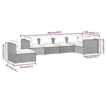 6-tlg. Garten-Lounge-Set mit Kissen Poly Rattan Schwarz