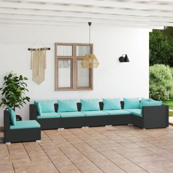 ARDEBO.de - 7-tlg. Garten-Lounge-Set mit Kissen Poly Rattan Schwarz