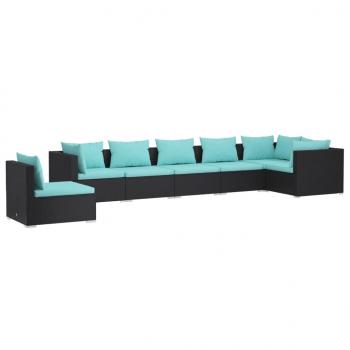 7-tlg. Garten-Lounge-Set mit Kissen Poly Rattan Schwarz