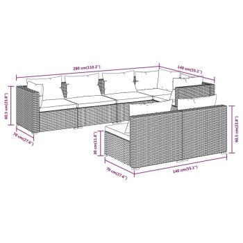 7-tlg. Garten-Lounge-Set mit Kissen Schwarz Poly Rattan