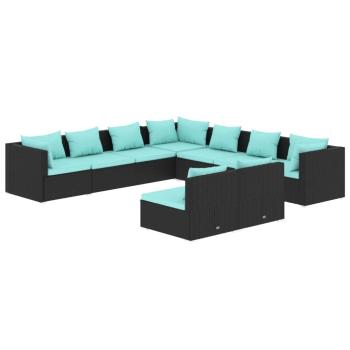 9-tlg. Garten-Lounge-Set mit Kissen Schwarz Poly Rattan