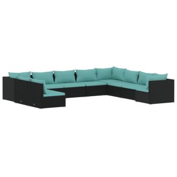 10-tlg. Garten-Lounge-Set mit Kissen Schwarz Poly Rattan