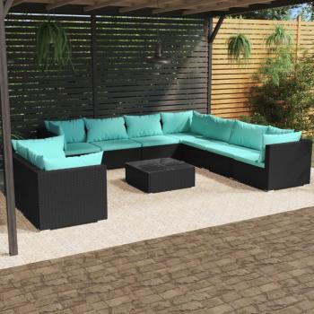 ARDEBO.de - 10-tlg. Garten-Lounge-Set mit Kissen Schwarz Poly Rattan