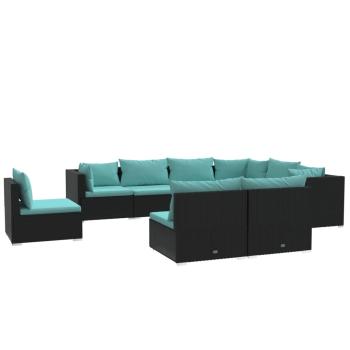 9-tlg. Garten-Lounge-Set mit Kissen Poly Rattan Schwarz