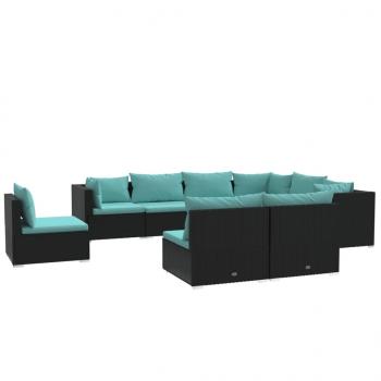 9-tlg. Garten-Lounge-Set mit Kissen Poly Rattan Schwarz
