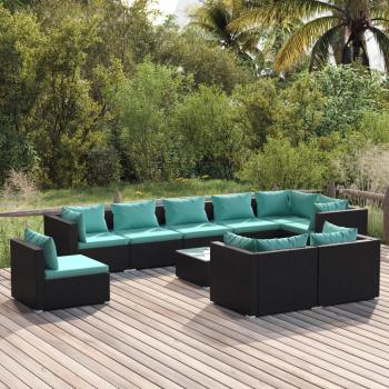ARDEBO.de - 10-tlg. Garten-Lounge-Set mit Kissen Poly Rattan Schwarz